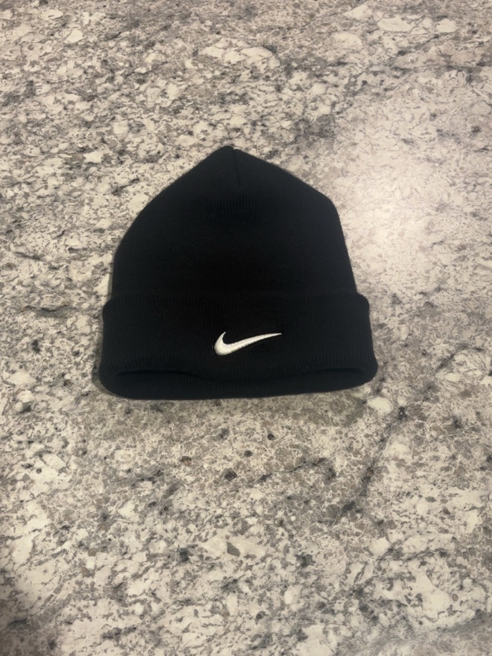 Nike Black Beanie with White Swoosh - Men's Hat